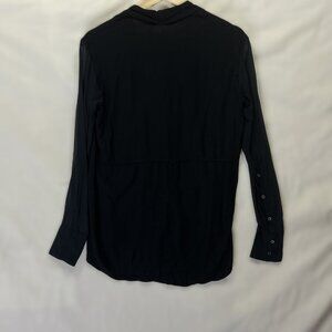 Helmut Lang XS Black Sheer  Long Sleeve V Neck Asymmetrical Hem Whymsical Top
